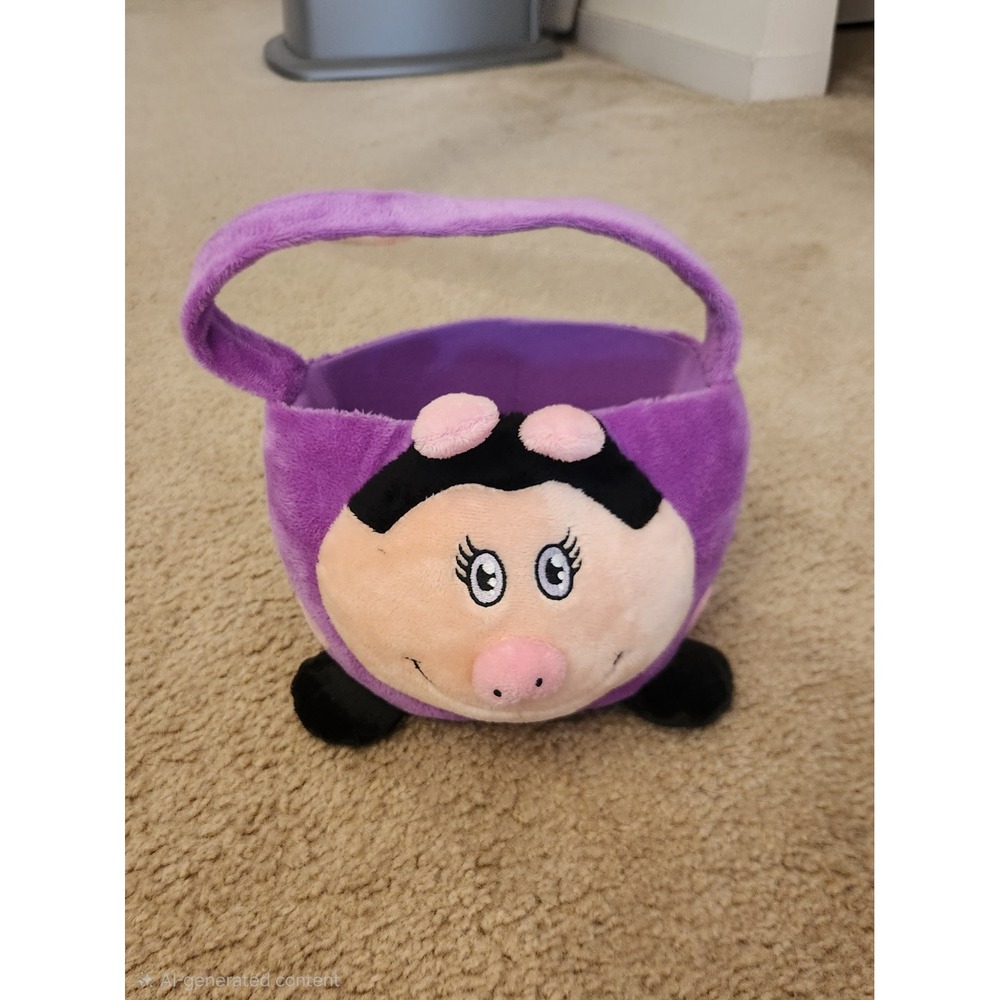 Plush Purple Ladybug Easterโ Basket Trick or Treat Bag Plushie Tote Pink Polka